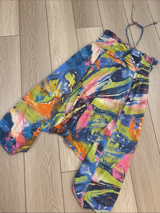 Pants - Harlem Jumpsuit All Over Print Halter Top Sz S/M Hippie Festival Bright